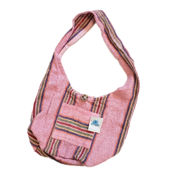 Elim Handbags - NWT Woven Bucket Bag Hand Crafted Mexican Cotton Pink Bucket Bag